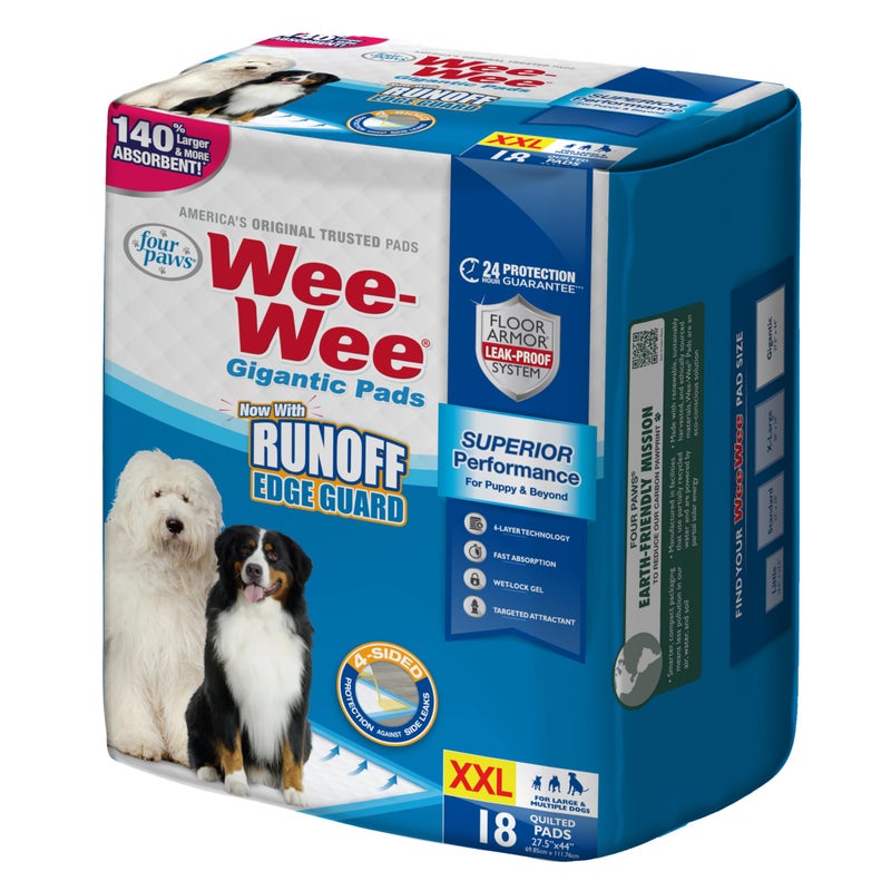Four Paws Wee-Wee Superior Performance Pee Pads for Dogs with Runoff Barrier Edge Guard Protection, Puppy & Dog Potty Training Pads, Housebreaking Supplies, 27.5" x 44" (18 Count) - Image 1